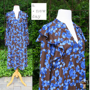 Chocolate Blue Floral Ruffle Prairie Tent Dress ShabbyChic Romantic CottageCore